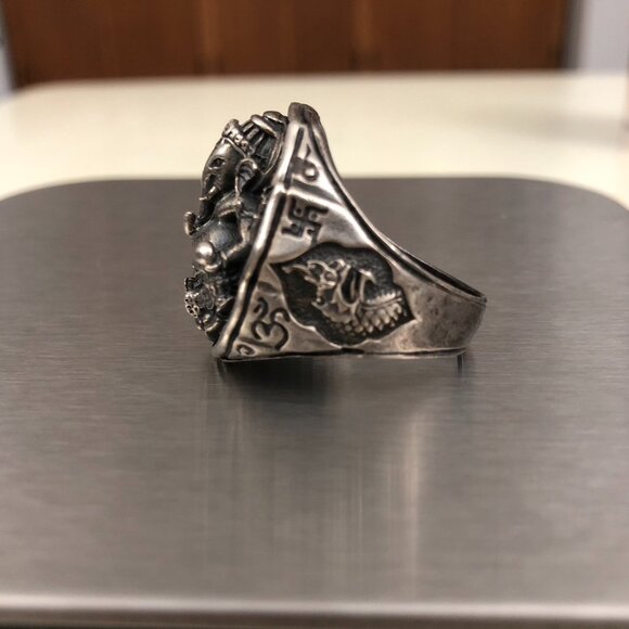 Men Ring 925 sterling silver Amulet Ganesh Size13.5us Bless Fortune Happiness - Picture 6 of 6